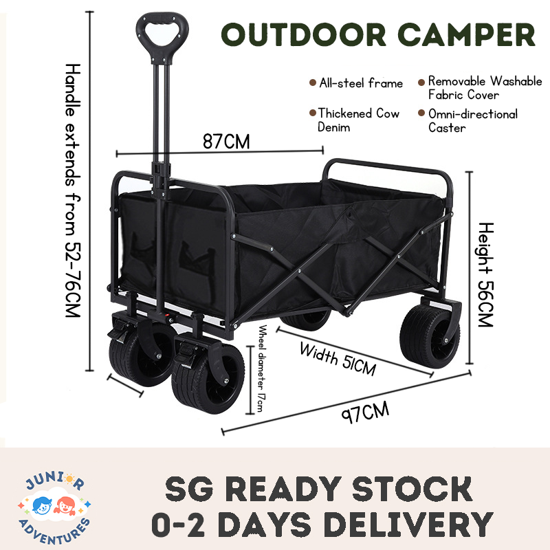 Collapsible Kids and Pets Wagon, 150L Steel Frame Trolley with All-Terrain Wheels