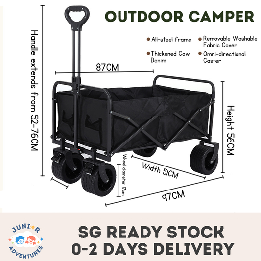 Collapsible Kids and Pets Wagon, 150L Steel Frame Trolley with All-Terrain Wheels