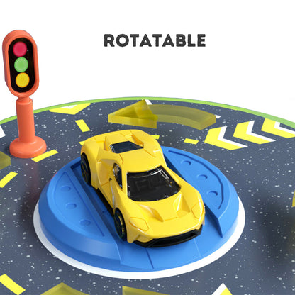 Kid's Tire Track Toy with Car and Manual Elevator Parking Lot Portable Perfect Birthday Gift for Boys