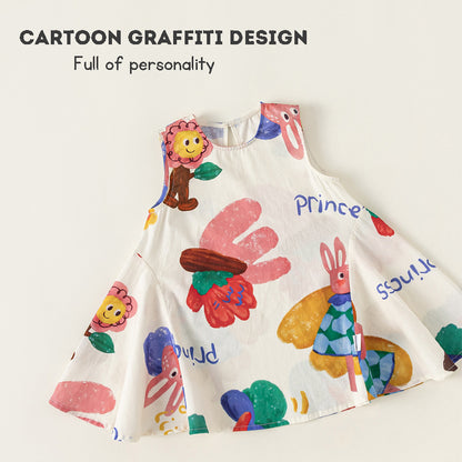 Kids cotton Sleeveless Dress Summer cartoon graffiti Dress 2-6 Years Old