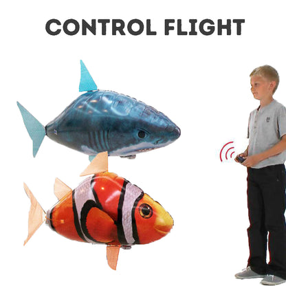 Remote-controlled helium-filled shark, clownfish, as well as  balloons for wedding and birthday party decorations