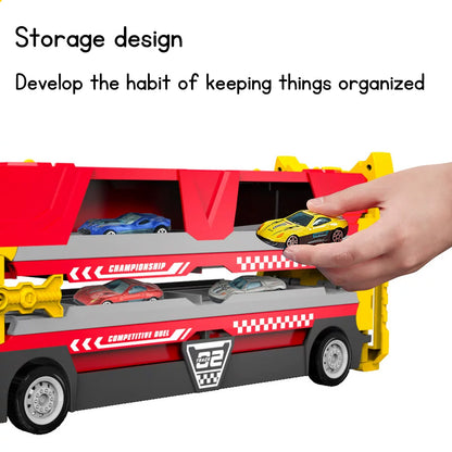 Remote Control Transport Truck Catapult Track Car Toy with Alloy Die-Cast Cars, Engineering Vehicle Racing Toy for Boys