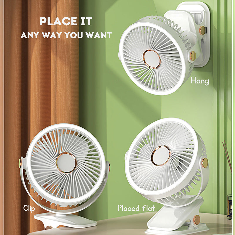 Clip-on Fan for Student Dormitory Bed Night Light Clip Fan Office Desktop Fan USB Rechargeable