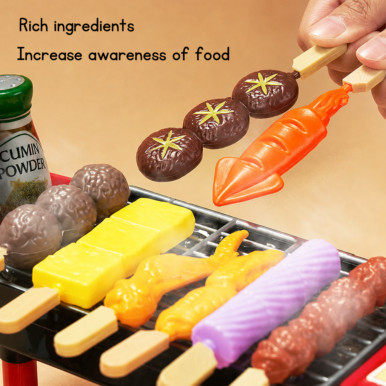 Kids Fried Noodle Cooking Toy & Pretend Play Barbecue Set with Light, Sound, Simulated Spray, Kitchen Toy Food Playset