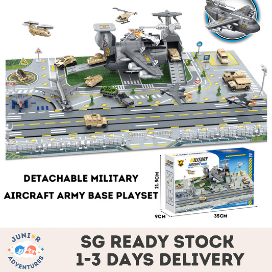 Detachable Military Aircraft Army Base Storage Playset with Action Figures, Tank, Helicopter, Toy Car, Airplane Toy, Vehicles, Accessories and Game Map