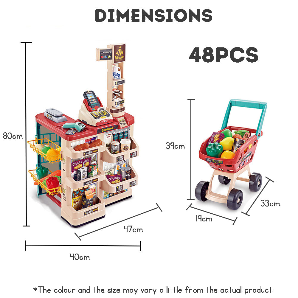 Kid's Pretend Shopping Toy Cart Set Shopping Cart Cashier Ice Cream Stand Toy Set Pretend Play Boys Girls Birthday Gift