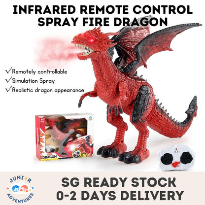 Kids Infrared Remote Control Spray Fire Dragon Toy, Electric Light Sound Walking Swing Wings Simulation Fire Dragon Boy Toy