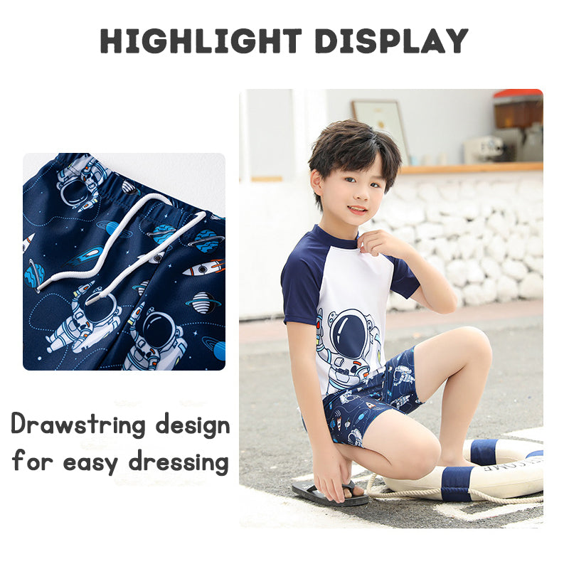 Swimming Suit Kid 3 Pieces Boy Swimming Suit Swimsuit set Breathable Silky Short Sleeved Cartoon Style