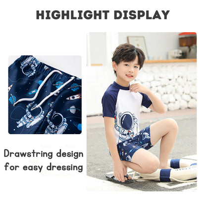 Swimming Suit Kid 3 Pieces Boy Swimming Suit Swimsuit set Breathable Silky Short Sleeved Cartoon Style