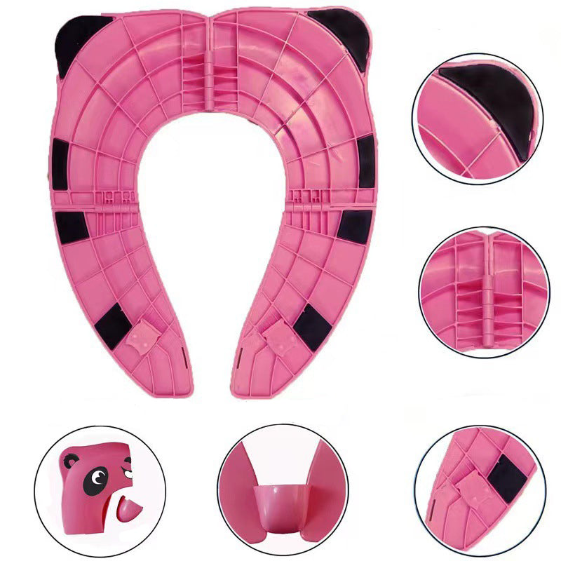 Children's Foldable Assisted Toilet Seat Pad Portable Travel Potty with Splash Guard, Storage Bag, and Anti-slip Blocks.