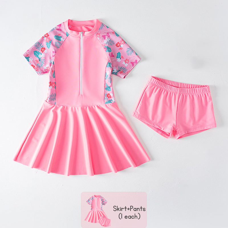 Swimming Suit Kid Girl Swimming Suit 2 Pieces Girl Swim Dress Breathable Silky Short Sleeved Cute Style