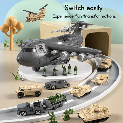 Detachable Military Aircraft Army Base Storage Playset with Action Figures, Tank, Helicopter, Toy Car, Airplane Toy, Vehicles, Accessories and Game Map