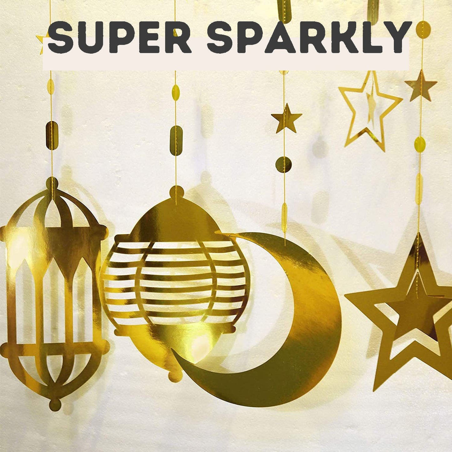 Hari Raya Decor Star and Moon with Reflective Lantern Castle Design, Hollowed-Out Party Accessory for Decorating and Dressing Up Corridors