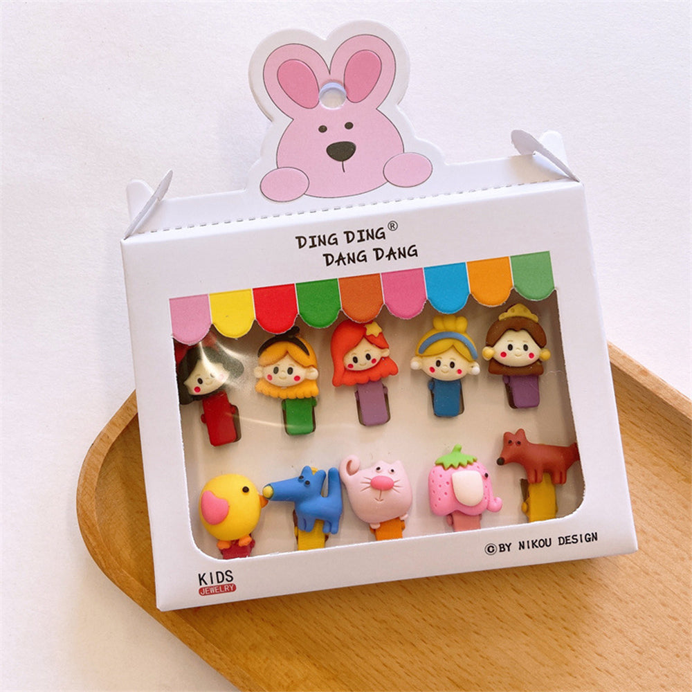 Cute Korean Style Princess Hair Clips for Girls, Animal-themed, 10 Pieces per Box.