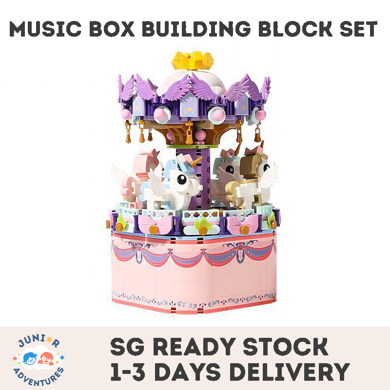 Kids Music Box Building Block Set Carousel Mini Blocks Rotating Musical Box Girl's Birthday New Year Gift