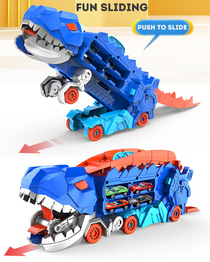 Dinosaur Truck Transforming Eating Cars Catapult Track Toy Sliding with 12 Alloy Cars Dinosaur Toy Car Toy