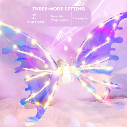 Girl's Electric Butterfly Wings Light-Up Toy with Music Fairy Wings Christmas Performance Prop