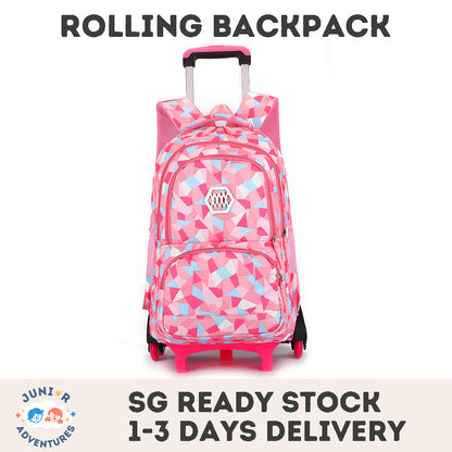 Pink Multi-functional Rolling Backpack with Large Capacity, Easy Detachment, a Must-have for Students and Travelers