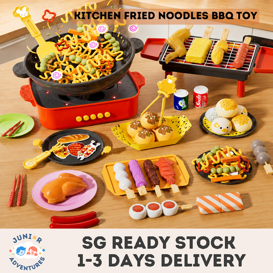 Kids Fried Noodle Cooking Toy & Pretend Play Barbecue Set with Light, Sound, Simulated Spray, Kitchen Toy Food Playset