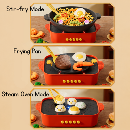 Kids Fried Noodle Cooking Toy & Pretend Play Barbecue Set with Light, Sound, Simulated Spray, Kitchen Toy Food Playset