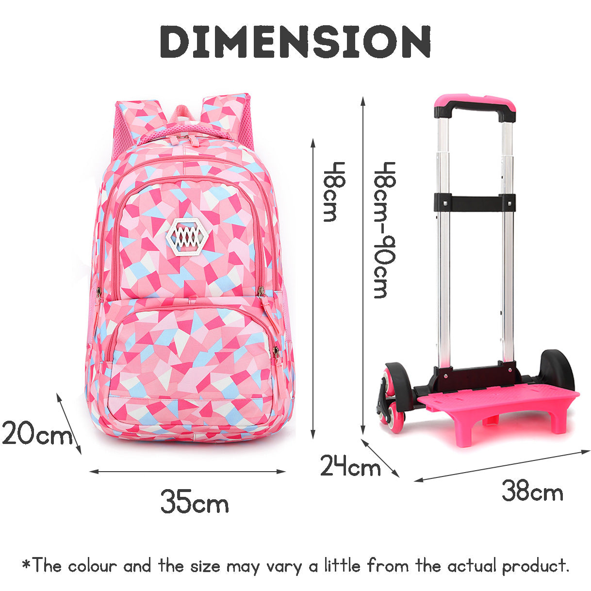 Pink Multi-functional Rolling Backpack with Large Capacity, Easy Detachment, a Must-have for Students and Travelers