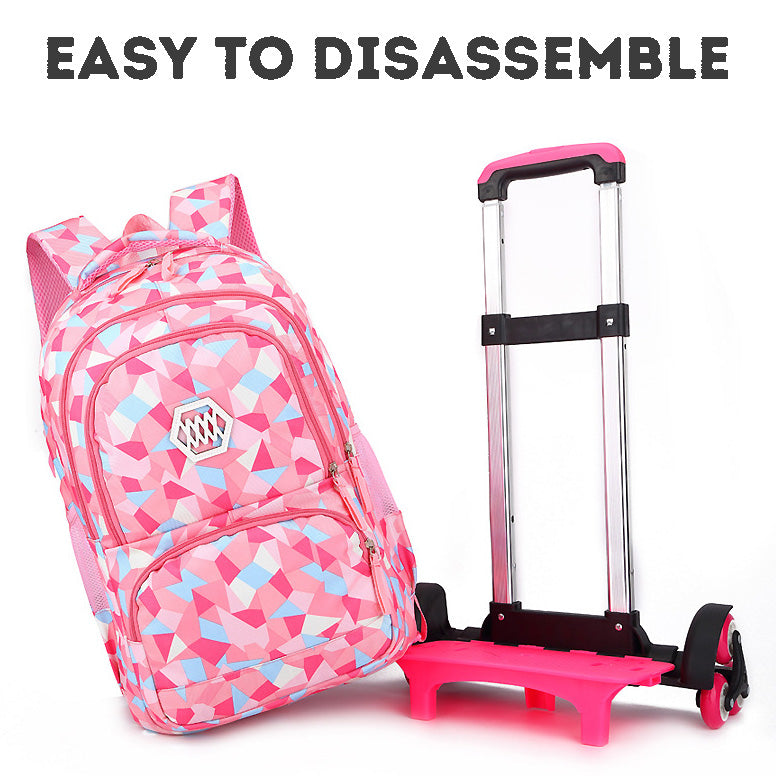 Pink Multi-functional Rolling Backpack with Large Capacity, Easy Detachment, a Must-have for Students and Travelers