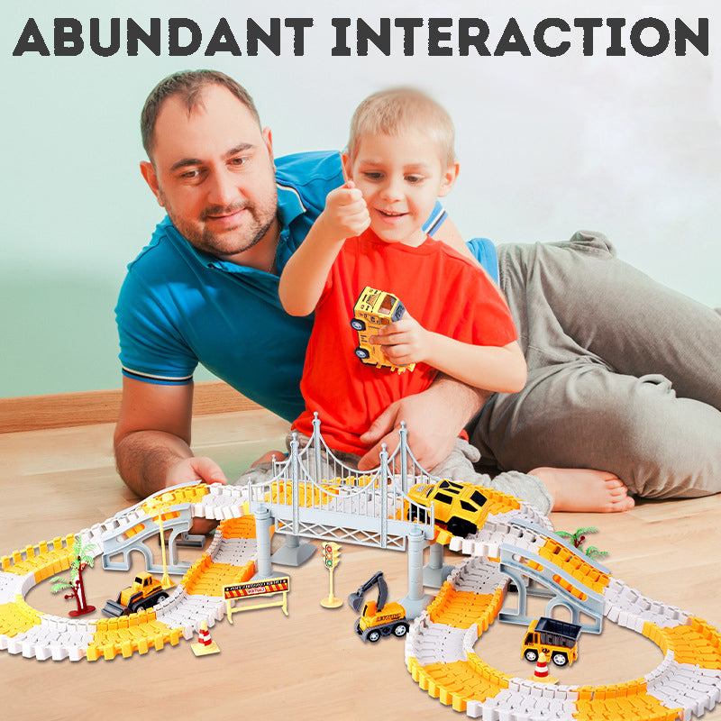 DIY assembly construction train track toy with electric sliding car, children's educational plastic assembly toy