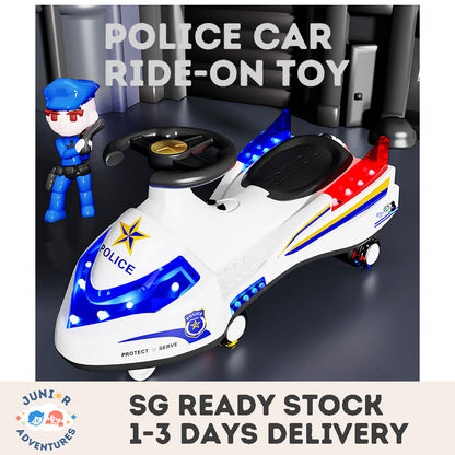 Children's Police Car Design Twist Car with Water Spray Device, Cool Lighting, Music, and Fun Simulated Siren Sound