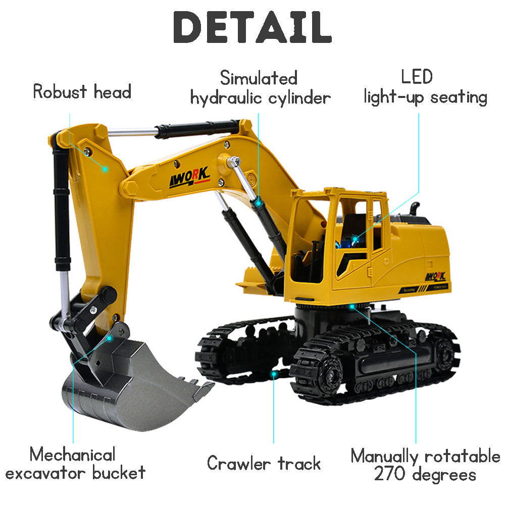 8-Channel Wireless Alloy Excavator Remote Control Digger, Rechargeable Remote Control Vehicle Toy for Children, Boys.