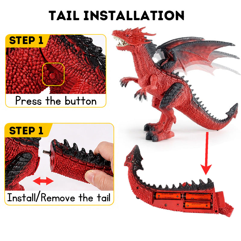 Kids Infrared Remote Control Spray Fire Dragon Toy, Electric Light Sound Walking Swing Wings Simulation Fire Dragon Boy Toy