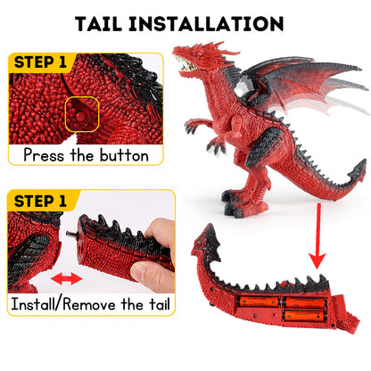 Kids Infrared Remote Control Spray Fire Dragon Toy, Electric Light Sound Walking Swing Wings Simulation Fire Dragon Boy Toy