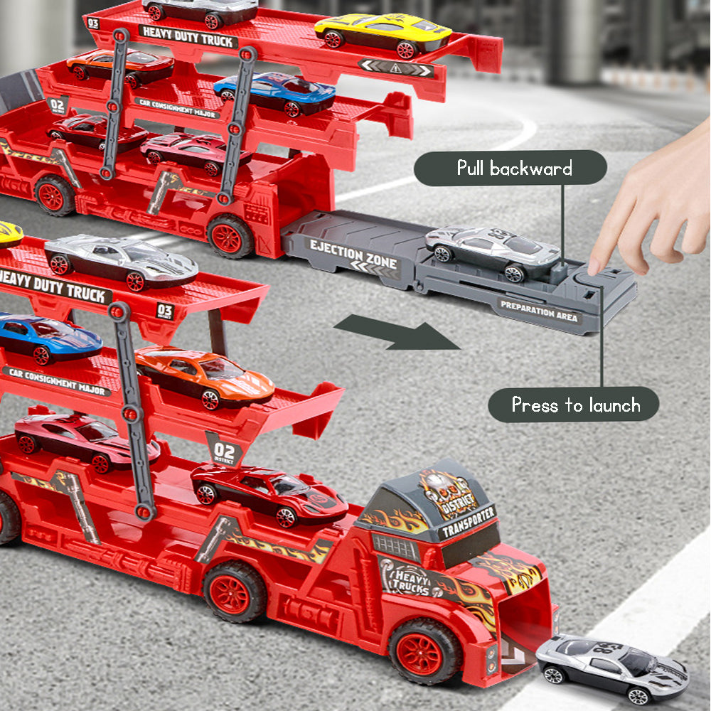 Kid's toy cargo truck unfolds folds for storage features launching function for small cars ideal birthday gift for boys