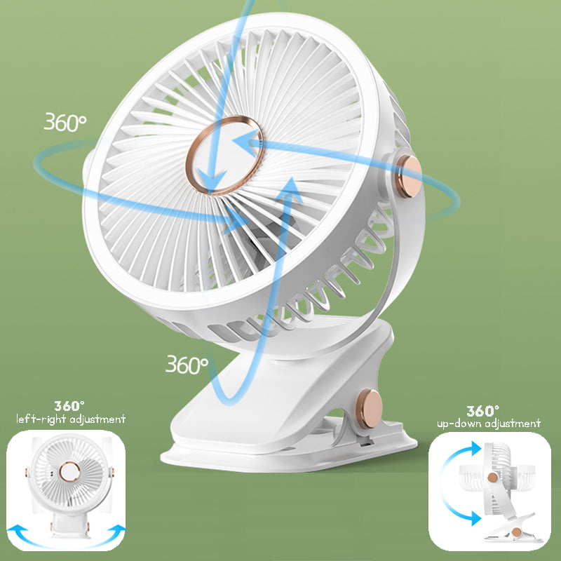 Clip-on Fan for Student Dormitory Bed Night Light Clip Fan Office Desktop Fan USB Rechargeable