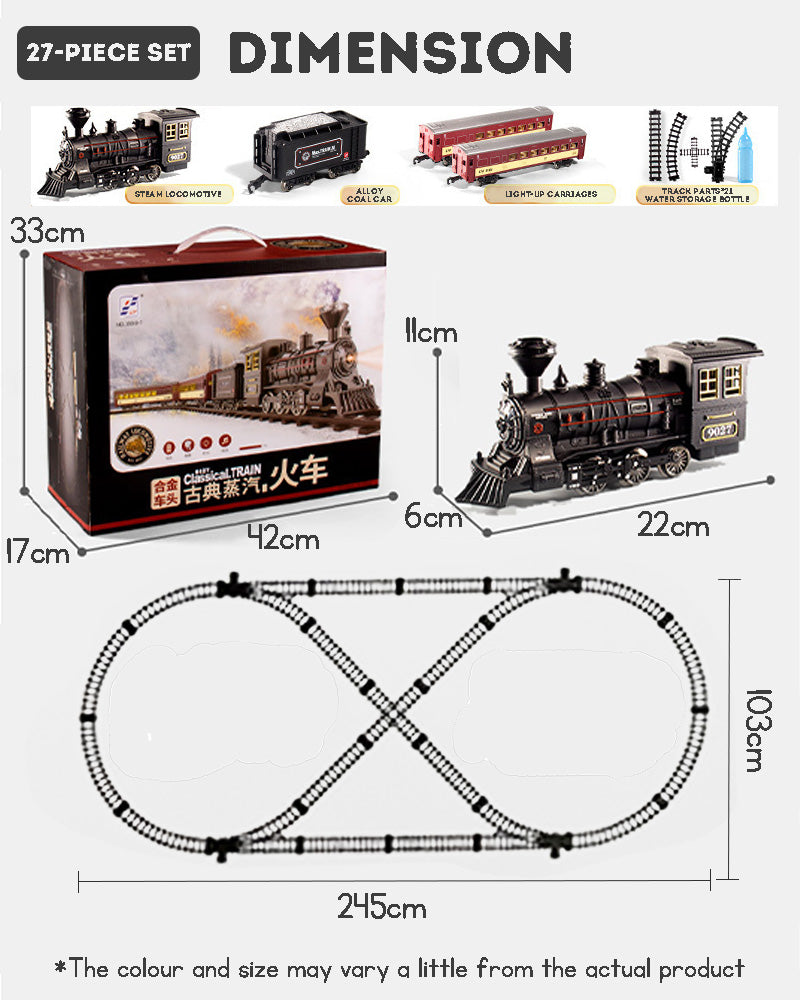 Electric Train Track Steam Spray Simulated Classical Railway Train Set Sound Light Train Toy