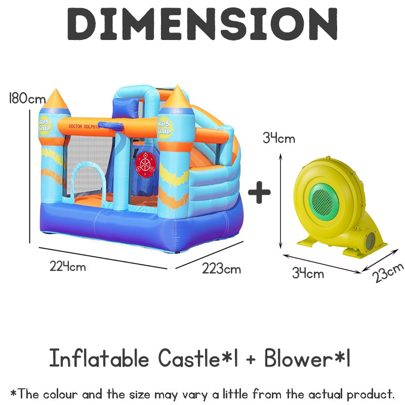 Kids Bouncy Castle with Trampoline & Slide – Inflatable Indoor Outdoor Jumping Playhouse with Blower