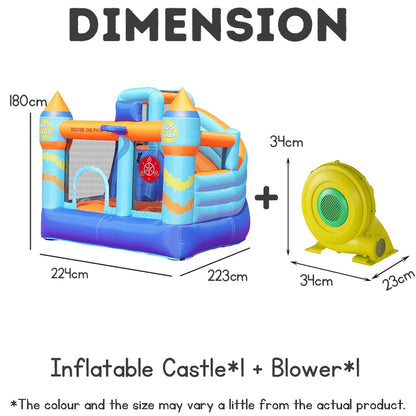 Kids Bouncy Castle with Trampoline & Slide – Inflatable Indoor Outdoor Jumping Playhouse with Blower