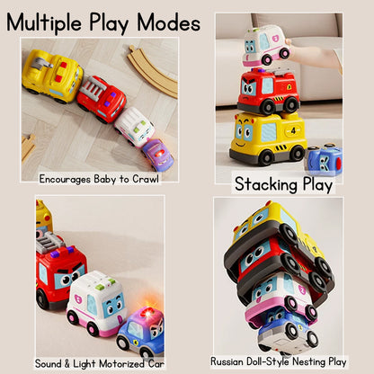 Montessori Toy Cars, Stacking Nesting Toy Cars, Sensory Light Music Toy, Magnetic Following Cars, STEM Educational Car Toy, Christmas Birthday Gifts for Baby