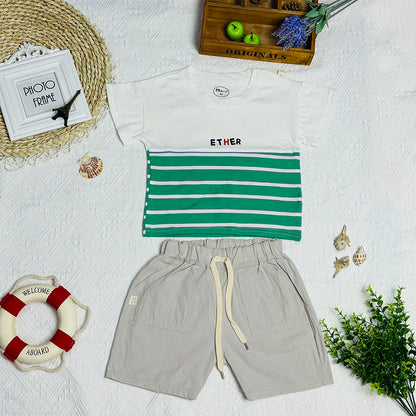 Trendy Striped Set, 2023 New Summer Two-Piece Set for Boys and Girls, Stylish and Casual