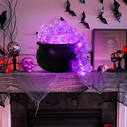 Halloween Decoration DIY Bubbling Cauldron Set Purple Bubble Flaming Barrel Remote Control Indoor Party Decoration