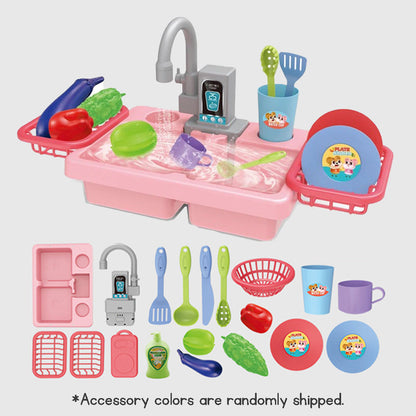 Kids Dishwasher Toy Set with Electric Faucet Pretend Play Washing Vegetables Dishes Ideal Gift for Pretend Play