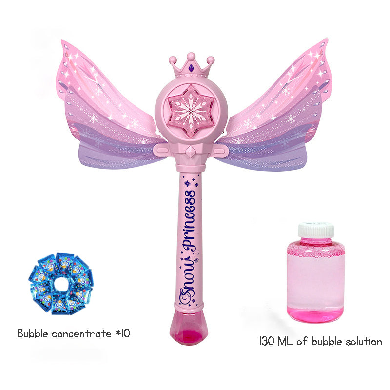 Princess Magic Wand Automatic Bubble Machine Handheld Glowing Music Fairy Wand Leak-proof Bubble Stick