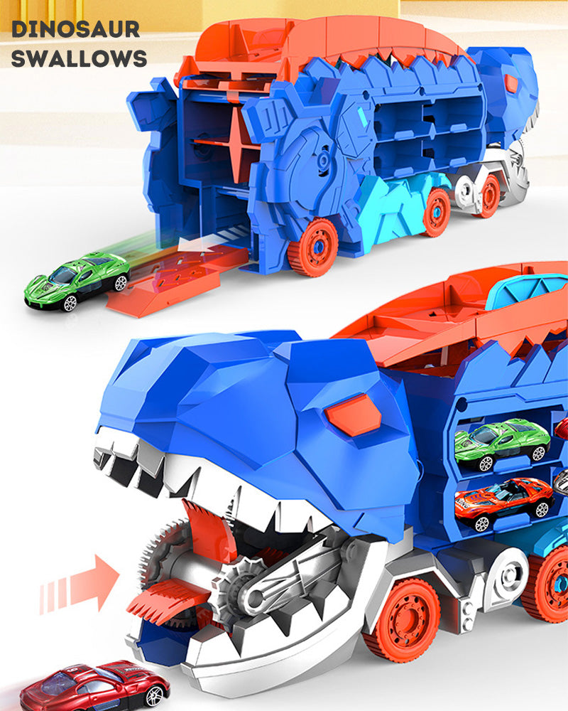 Dinosaur Truck Transforming Eating Cars Catapult Track Toy Sliding with 12 Alloy Cars Dinosaur Toy Car Toy