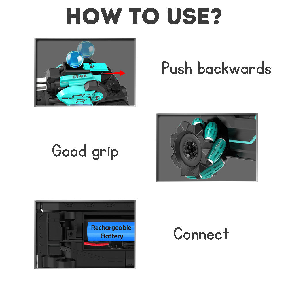 Remote Control Tank with Gesture and Remote Sensing for Water beads Shooting with Large Water Bullets, Rechargeable Arm