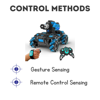 Remote Control Tank with Gesture and Remote Sensing for Water beads Shooting with Large Water Bullets, Rechargeable Arm