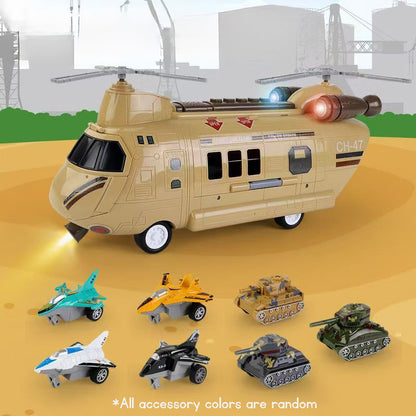 Large Children's Airplane Helicopter Transporter for Boys Educational Toy Realistic Sound Light Effects
