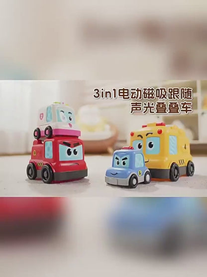 Montessori Toy Cars, Stacking Nesting Toy Cars, Sensory Light Music Toy, Magnetic Following Cars, STEM Educational Car Toy, Christmas Birthday Gifts for Baby