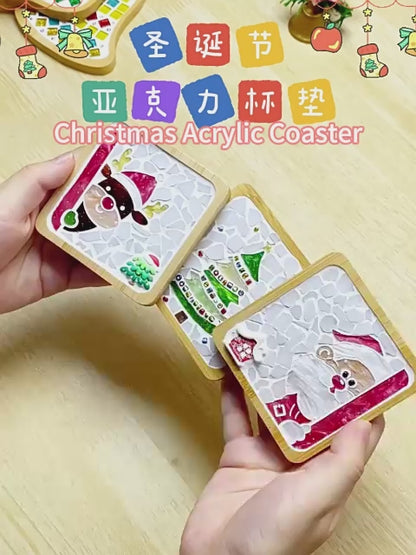 Christmas DIY Mosaic Coaster Making Kit Santa Claus Reindeer Xmas Tree Handmade Art Craft Set for Kids Christmas Gift Home Decoration