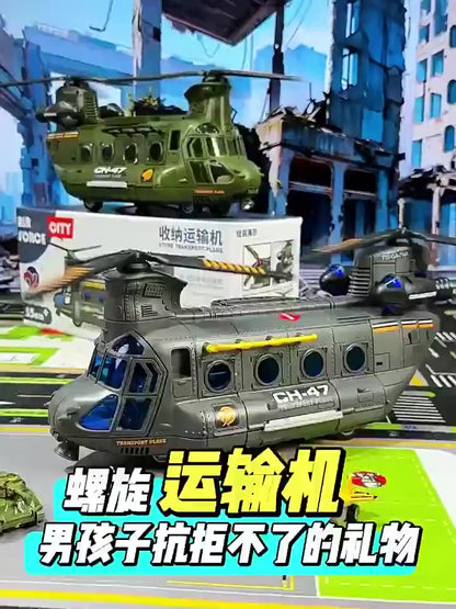 Large Children's Airplane Helicopter Transporter for Boys Educational Toy Realistic Sound Light Effects