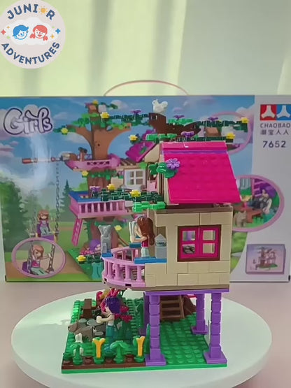 Girls Princess Castle Villa Treehouse Building Blocks Set Kids Educational Construction Toy Princess Doll House Playset Gift for Girls