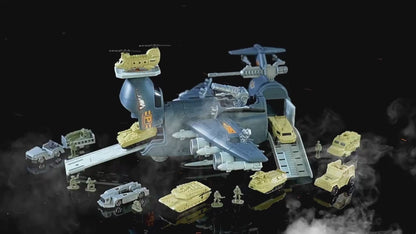 Detachable Military Aircraft Army Base Storage Playset with Action Figures, Tank, Helicopter, Toy Car, Airplane Toy, Vehicles, Accessories and Game Map